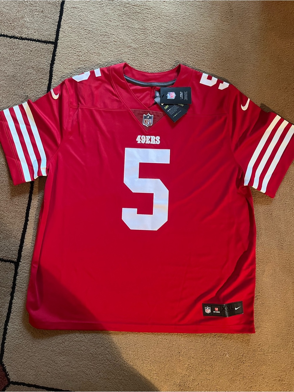 NFL San Francisco 49ers Red #5 Men's Jersey - White Accents